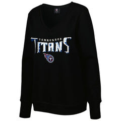 Tennessee Titans Cuce Women's Sequin Logo V-Neck Pullover Sweatshirt - Black Pullover