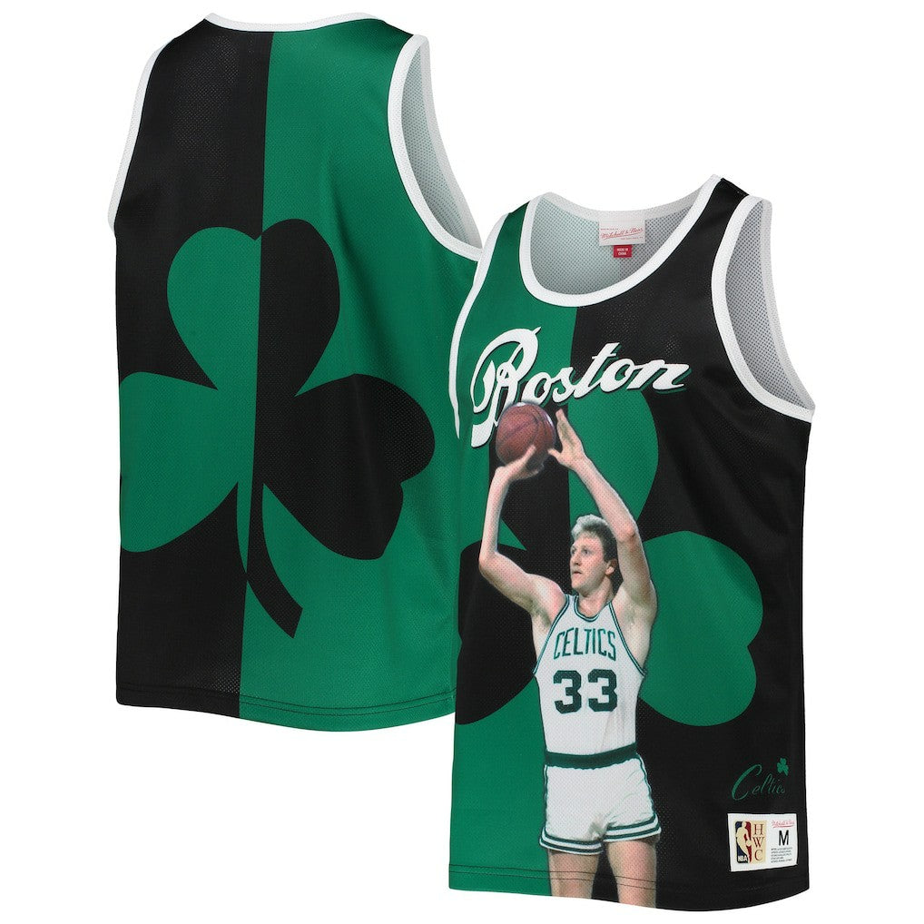 Larry Bird Boston Celtics Sublimated Player Tank Top Kelly Green/Black - Mitchell & Ness