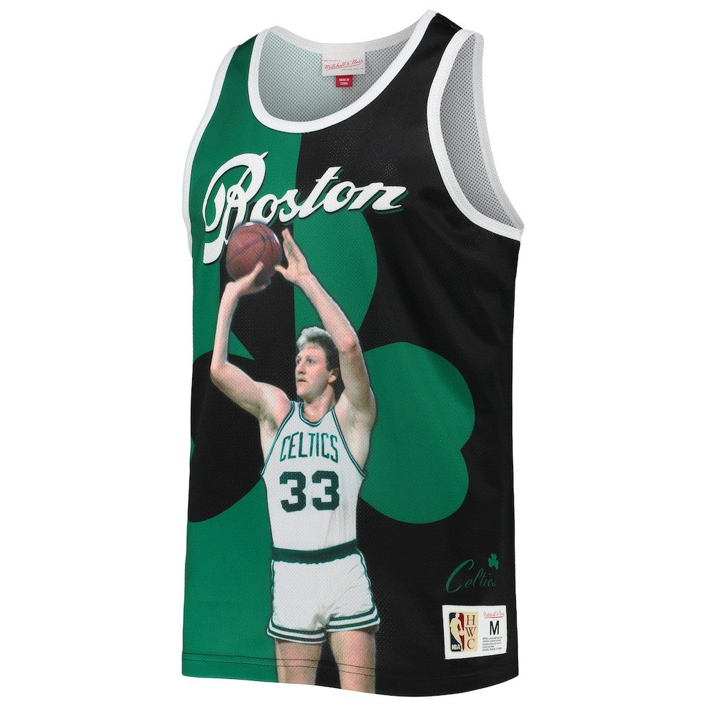 Larry Bird Boston Celtics Sublimated Player Tank Top Kelly Green/Black - Mitchell & Ness