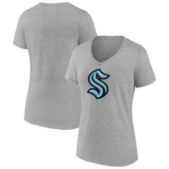 Seattle Kraken Fanatics Women's Primary Logo Team V-Neck T-Shirt - Heathered Gray | US 4895256