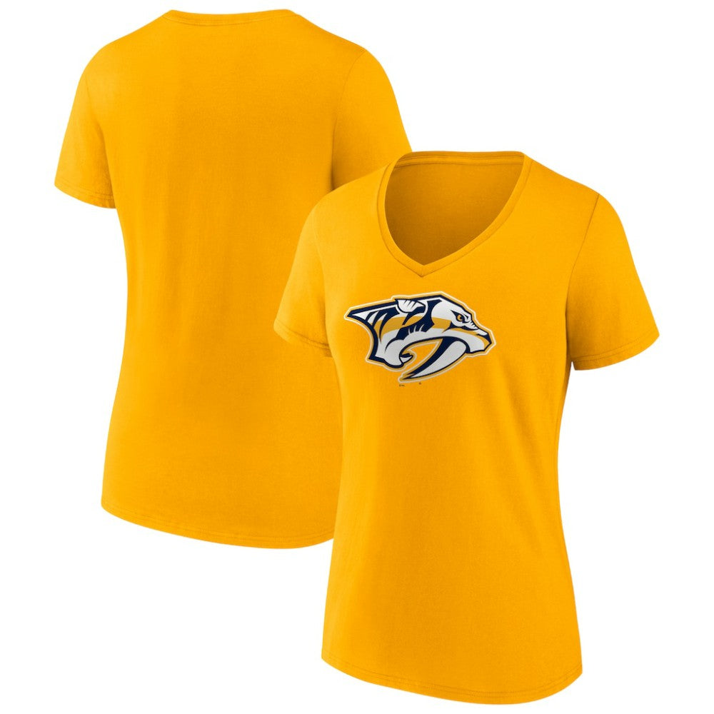 Nashville Predators Fanatics Women's Primary Logo Team V-Neck T-Shirt - Gold | US 4895282