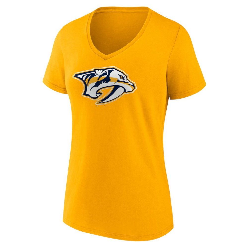 Nashville Predators Fanatics Women's Primary Logo Team V-Neck T-Shirt - Gold | US 4895282