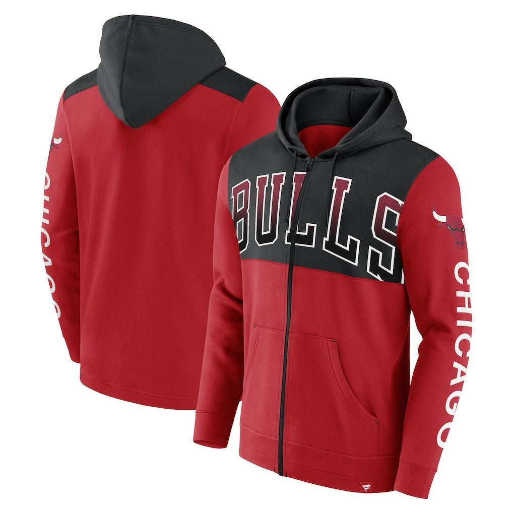 Chicago Bulls Skyhook Colorblock Full-Zip Hoodie Red/Black - Fanatics