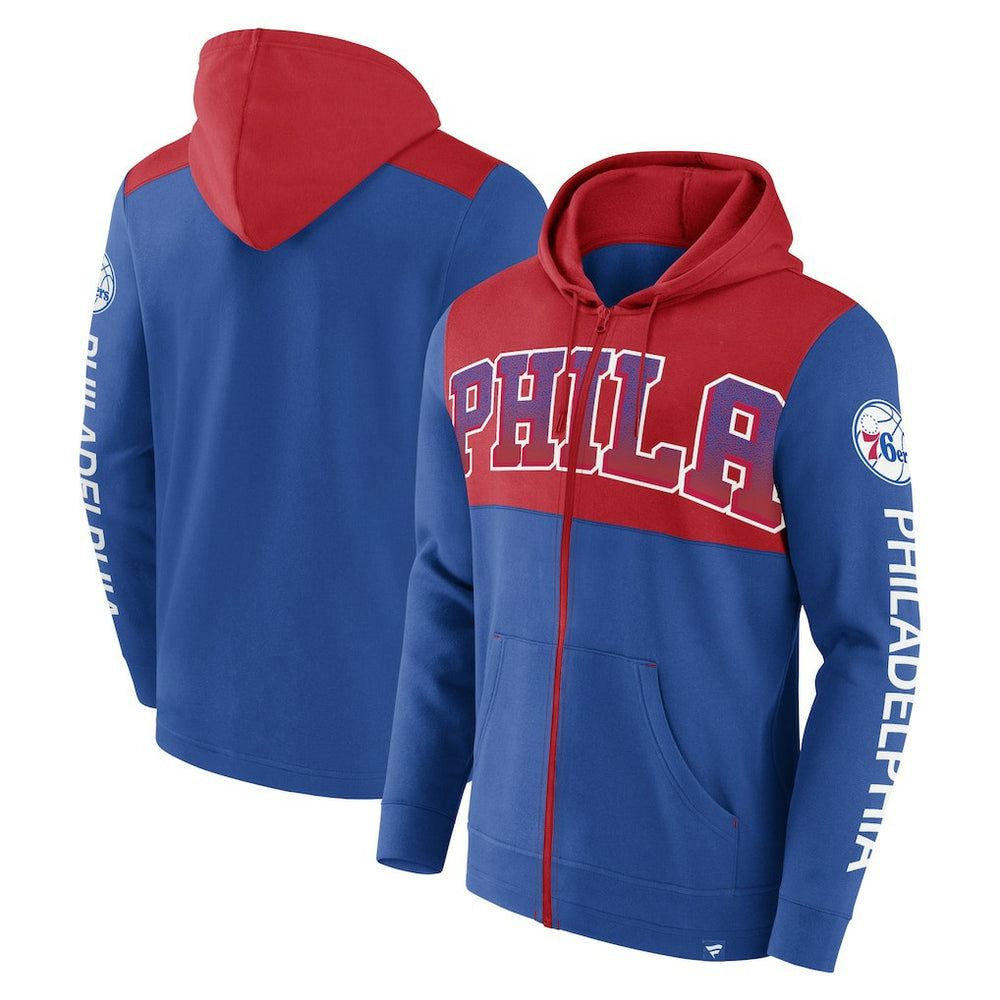 Philadelphia 76ers Skyhook Colorblock Full-Zip Hoodie Royal/Red - Fanatics