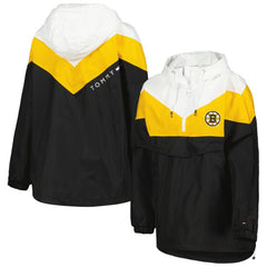 Boston Bruins Tommy Hilfiger Women's Staci Half-Zip Windbreaker Jacket - Black/Gold | US 4897620