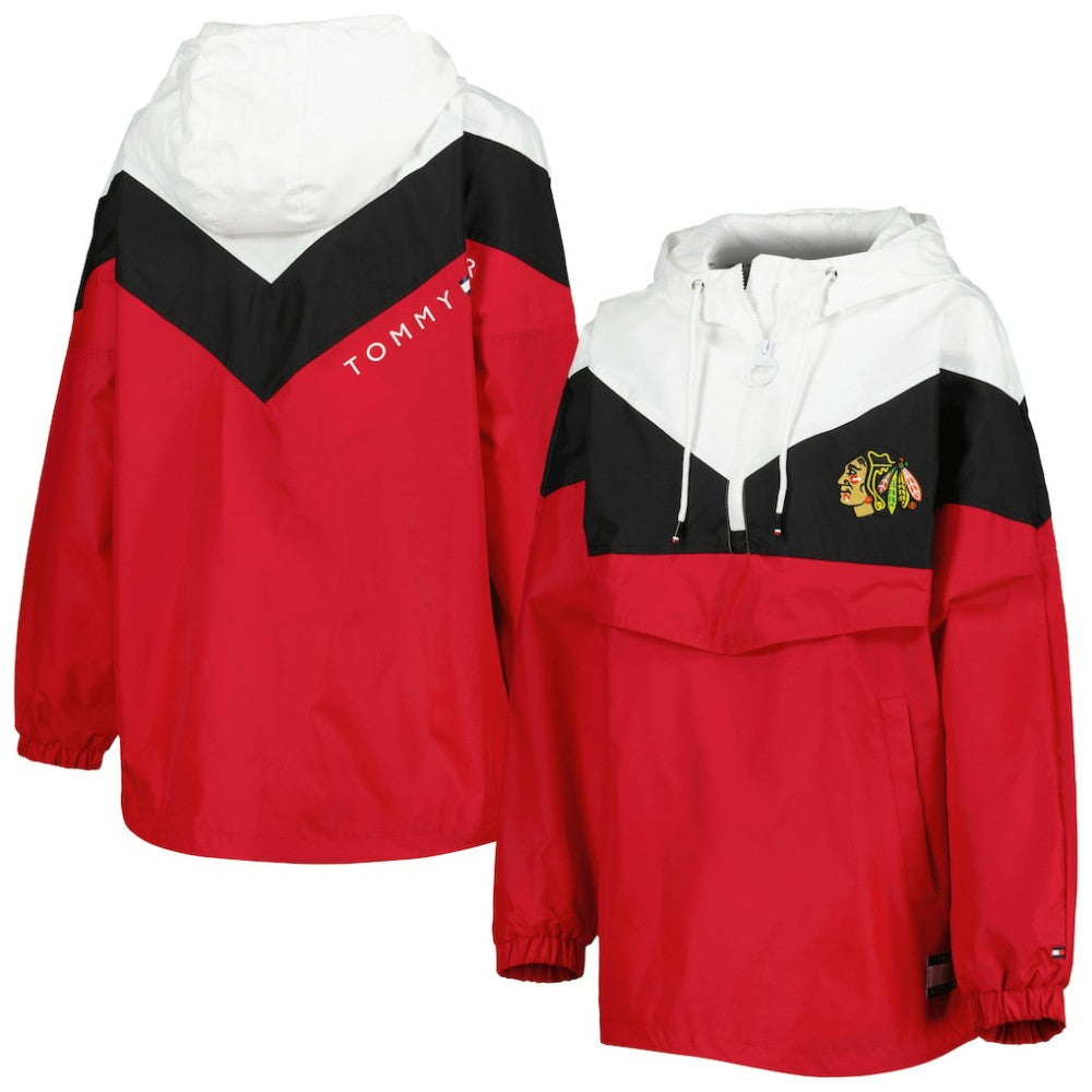 Chicago Blackhawks Tommy Hilfiger Women's Staci Half-Zip Windbreaker Jacket - Black/Red | US 4897621