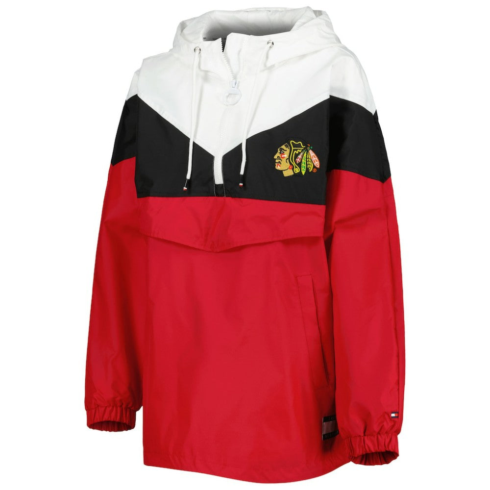 Chicago Blackhawks Tommy Hilfiger Women's Staci Half-Zip Windbreaker Jacket - Black/Red | US 4897621