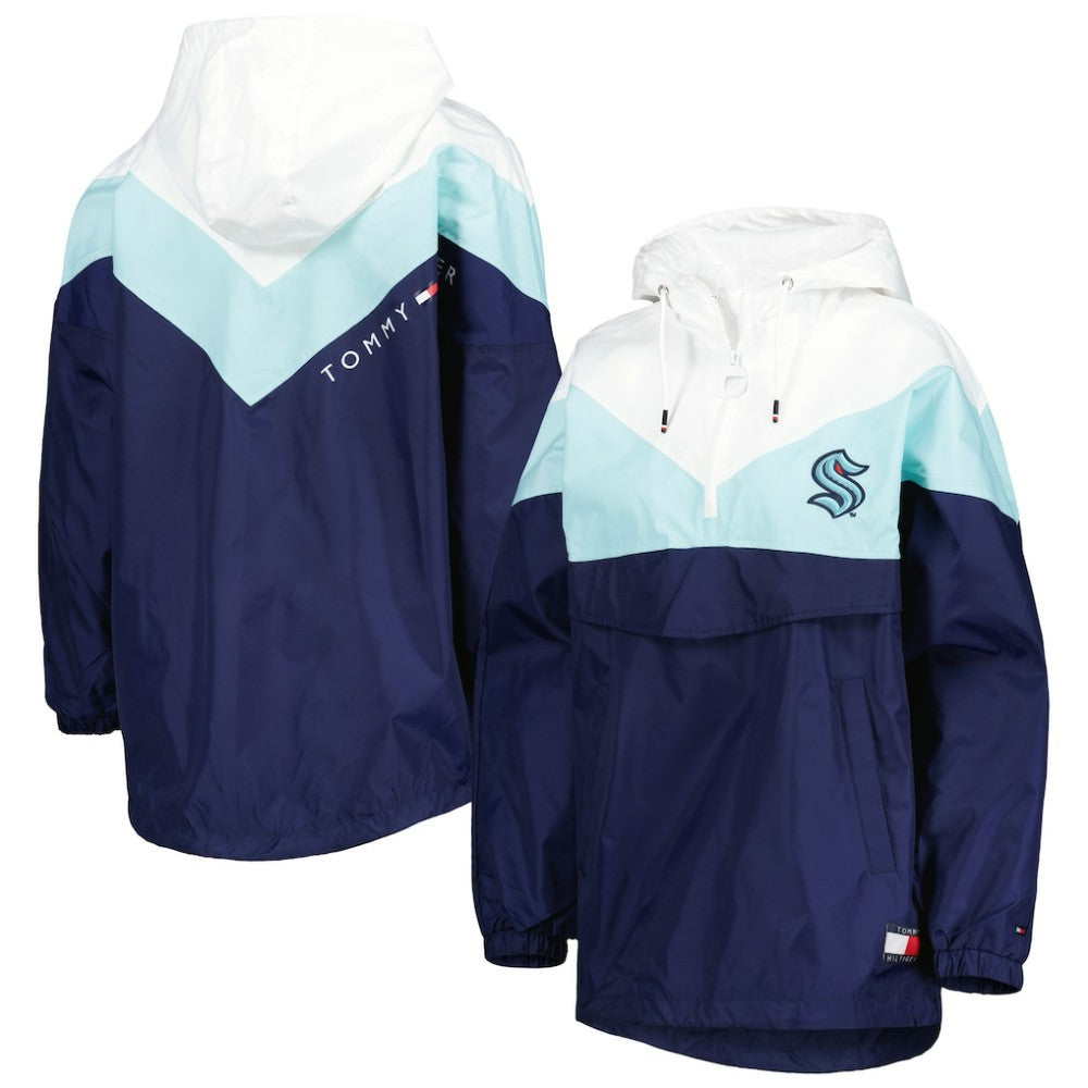 Seattle Kraken Tommy Hilfiger Women's Staci Half-Zip Windbreaker Jacket - Blue/Deep Sea Blue | US 4897628