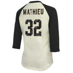 Tyrann Mathieu New Orleans Saints Majestic Threads Women's Player Name & Number Tri-Blend Three-Quarter Sleeve T-Shirt - Cream T-shirts