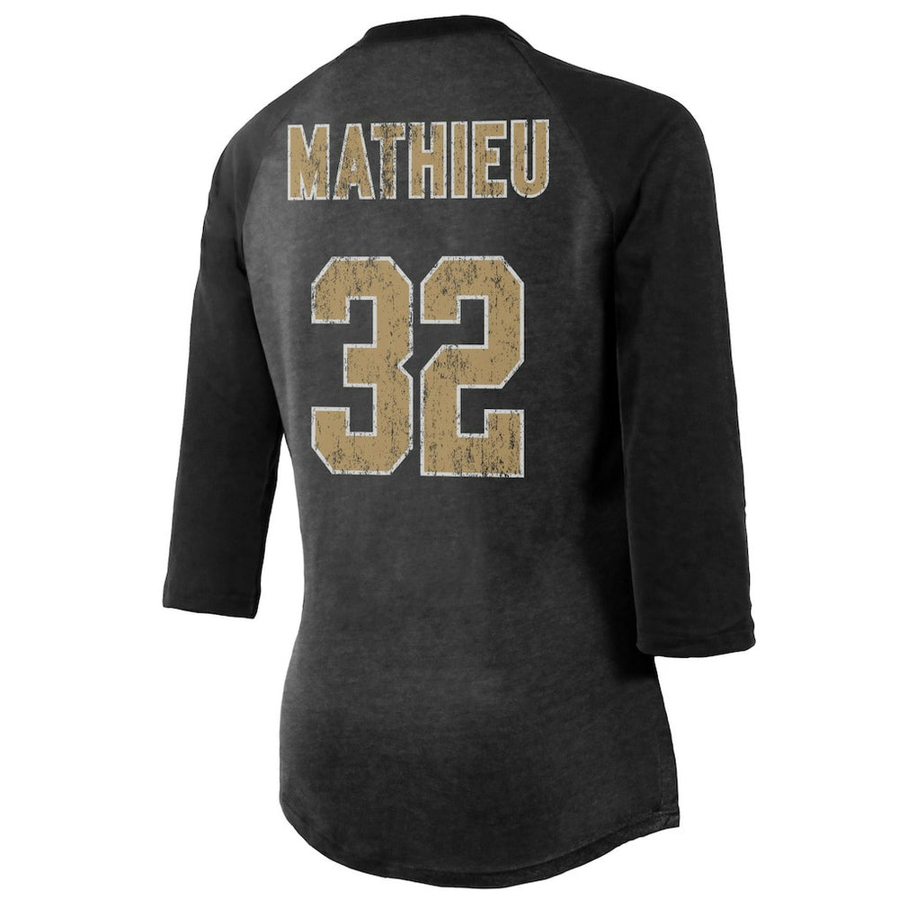 Tyrann Mathieu New Orleans Saints Majestic Threads Women's Name & Number Raglan 3/4 Sleeve T-Shirt - Black T-shirts