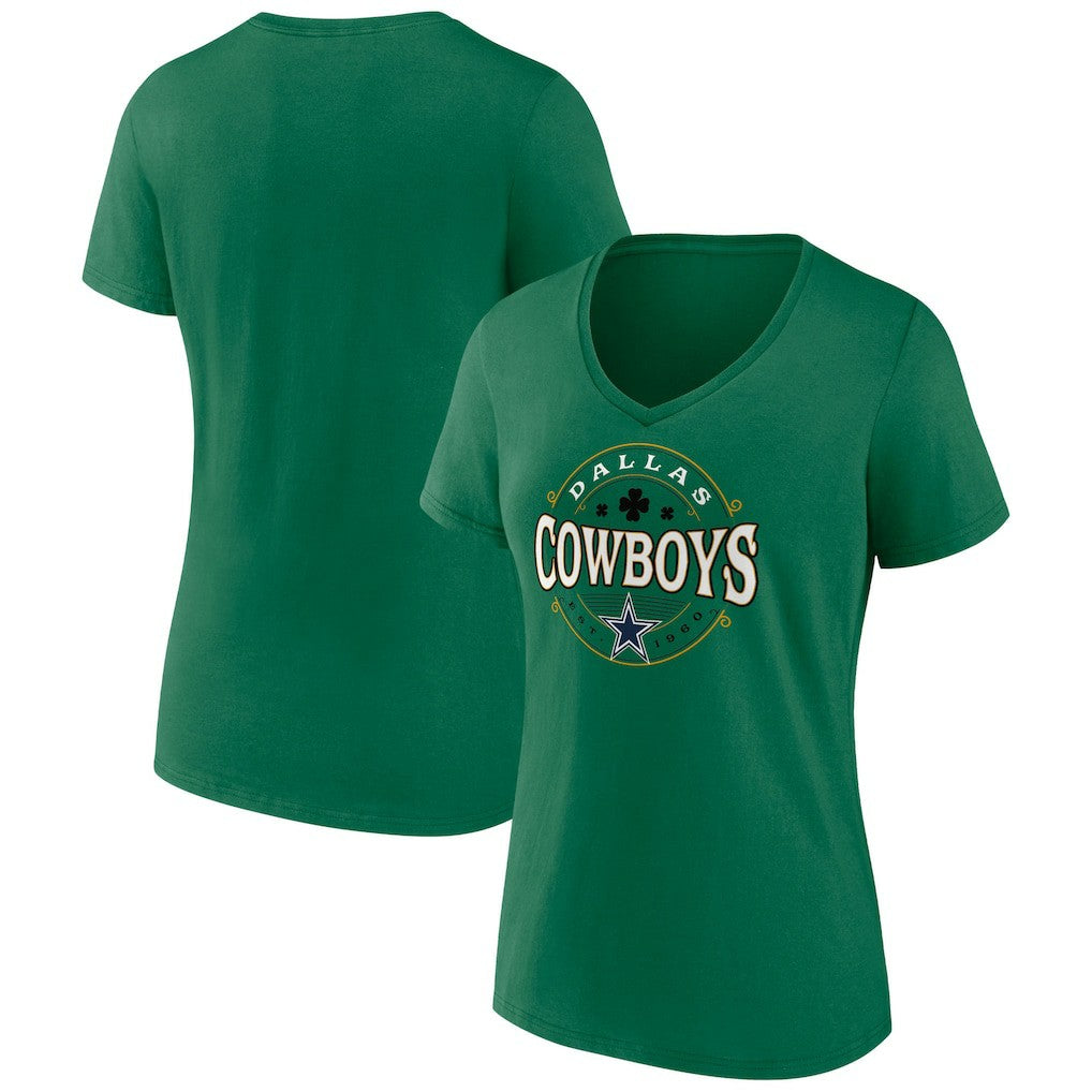 Dallas Cowboys Women's Lucky Celtic V-Neck T-Shirt - Green T-shirts