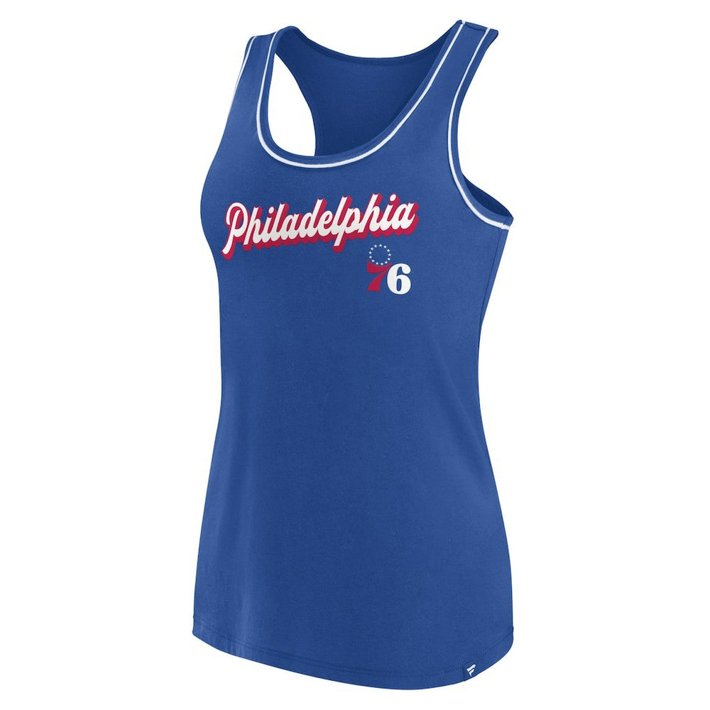 Philadelphia 76ers Women's Wordmark Logo Racerback Tank Top Royal - Fanatics