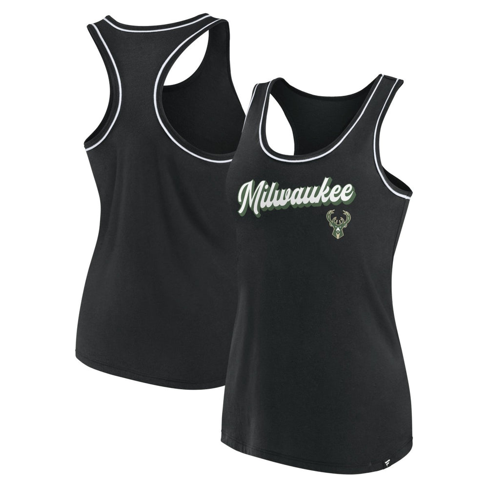 Milwaukee Bucks Women's Wordmark Logo Racerback Tank Top Black - Fanatics