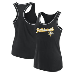 Pittsburgh Penguins Fanatics Women's Wordmark Logo Racerback Scoop Neck Tank Top - Black | US 4905401