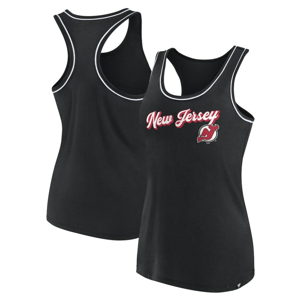 New Jersey Devils Fanatics Women's Wordmark Logo Racerback Scoop Neck Tank Top - Black | US 4905403