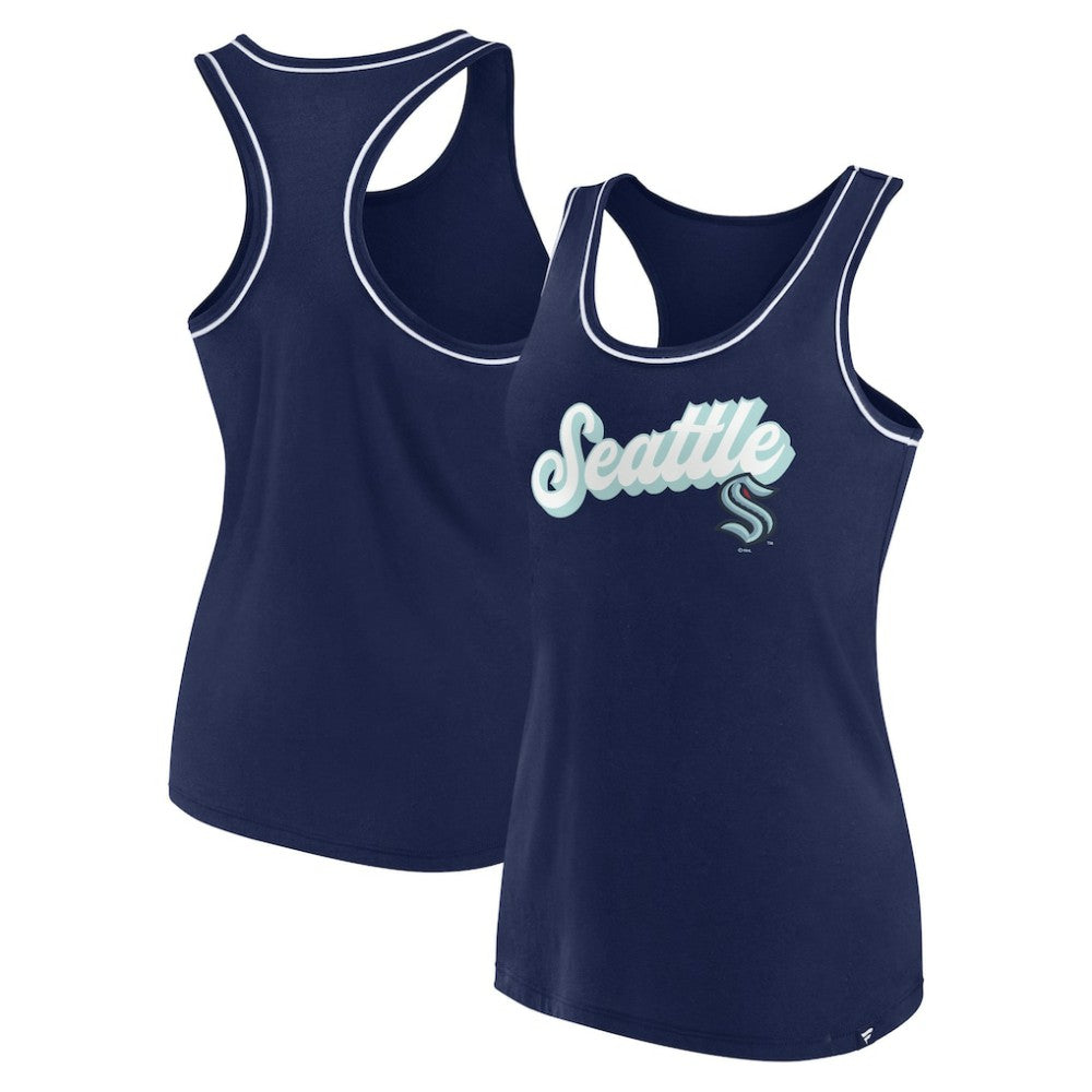 Seattle Kraken Fanatics Women's Wordmark Logo Racerback Scoop Neck Tank Top - Deep Sea Blue | US 4905404