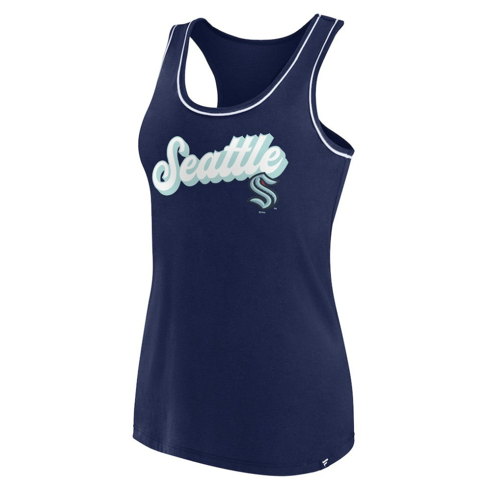 Seattle Kraken Fanatics Women's Wordmark Logo Racerback Scoop Neck Tank Top - Deep Sea Blue | US 4905404