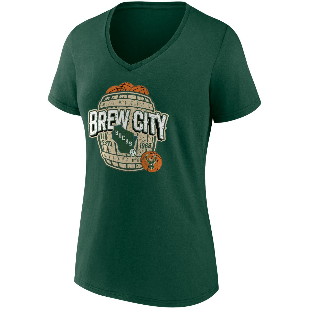 Milwaukee Bucks Women's Hometown Collection Brew City V-Neck T-Shirt Hunter Green - Fanatics outlet