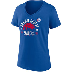 Philadelphia 76ers Women's Hometown Collection Broad Street Ballers V-Neck T-Shirt Royal - Fanatics