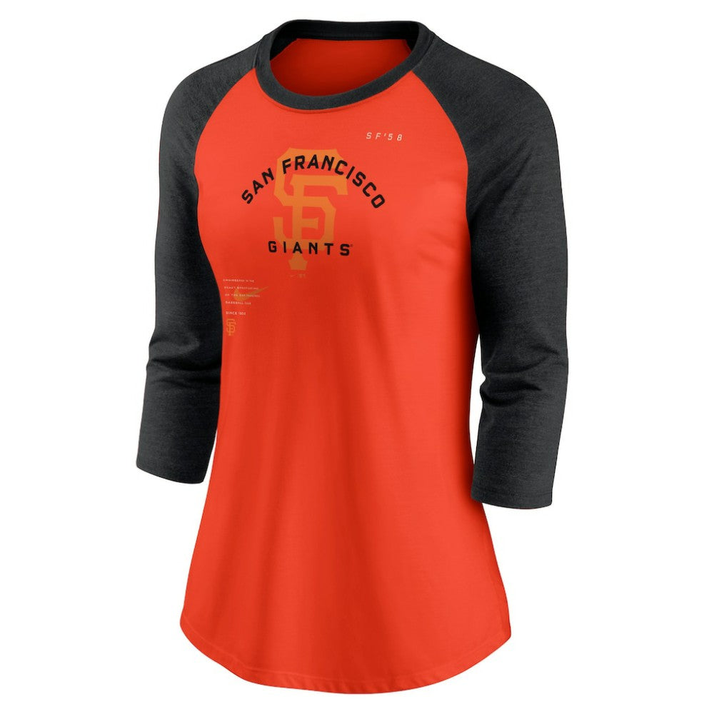 San Francisco Giants Nike Women's Next Up Tri-Blend Raglan 3/4-Sleeve T-Shirt - Orange/Black T-shirts