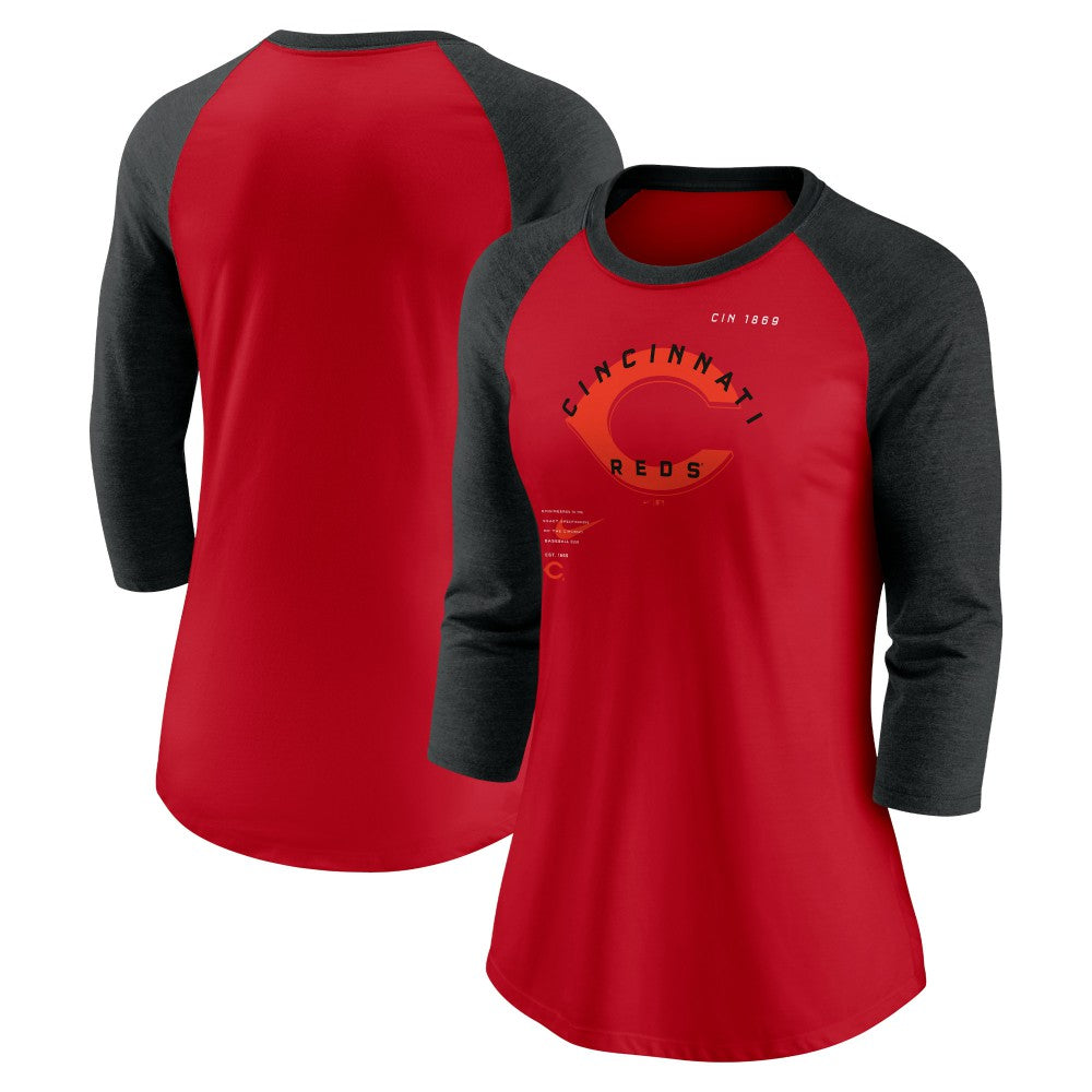 Cincinnati Reds Nike Women's Next Up Tri-Blend Raglan 3/4-Sleeve T-Shirt - Red/Black T-shirts