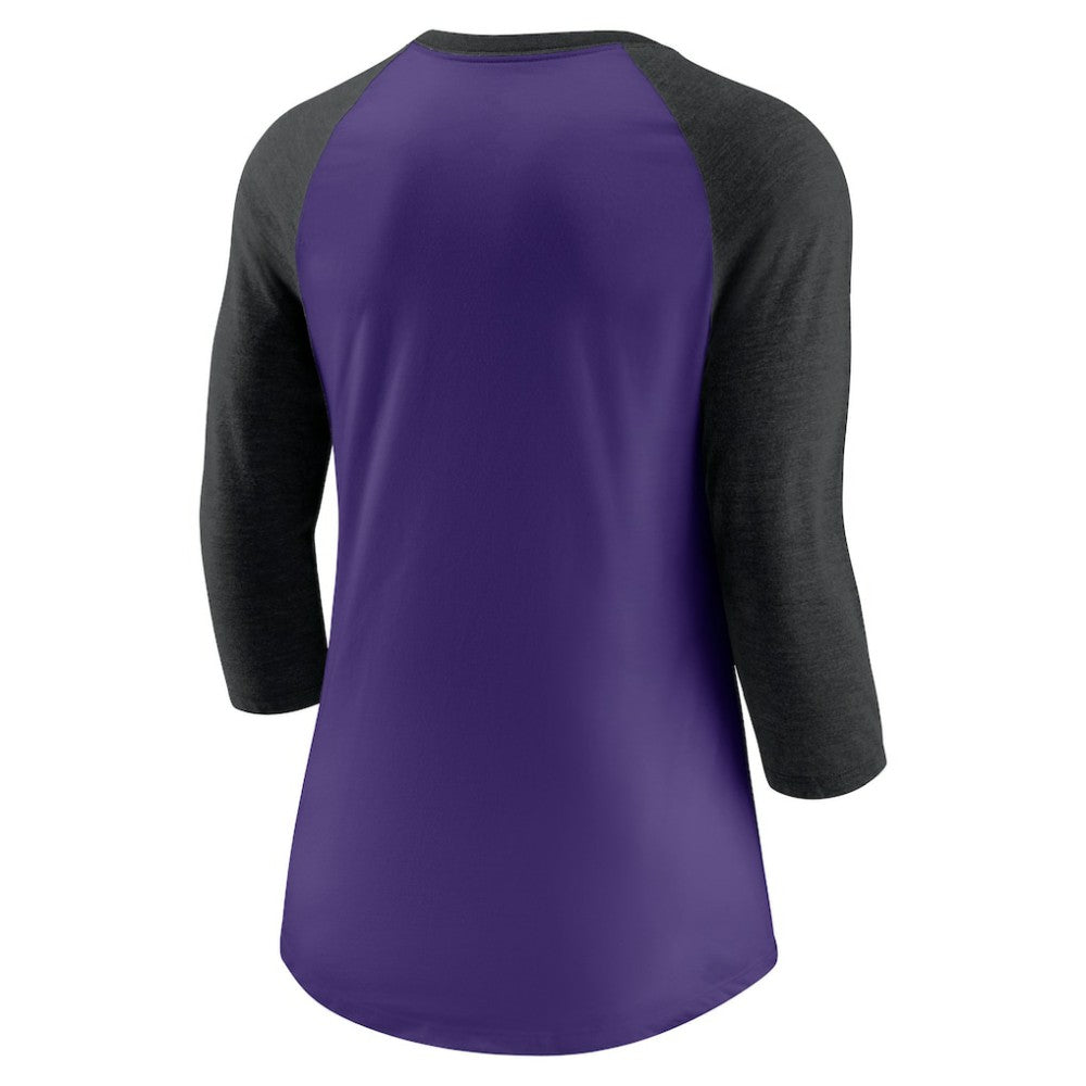 Colorado Rockies Nike Women's Next Up Tri-Blend Raglan 3/4-Sleeve T-Shirt - Purple/Black T-shirts