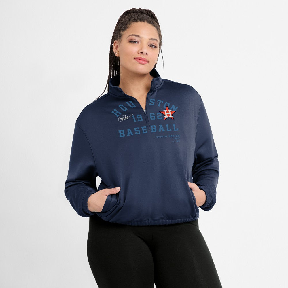Houston Astros Nike Women's Rewind Splice Half-Zip Semi-Cropped Bubble Hem Sweatshirt - Navy Sweatshirts