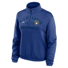 Milwaukee Brewers Nike Women's Rewind Splice Half-Zip Semi-Cropped Bubble Hem Sweatshirt - Royal Sweatshirts