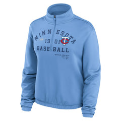 Minnesota Twins Nike Women's Rewind Splice Half-Zip Semi-Cropped Bubble Hem Sweatshirt - Light Blue Sweatshirts