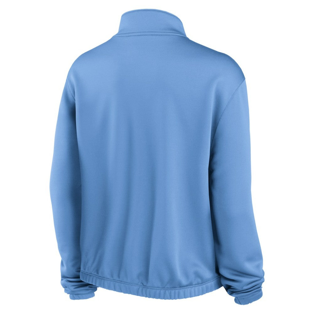 Minnesota Twins Nike Women's Rewind Splice Half-Zip Semi-Cropped Bubble Hem Sweatshirt - Light Blue Sweatshirts