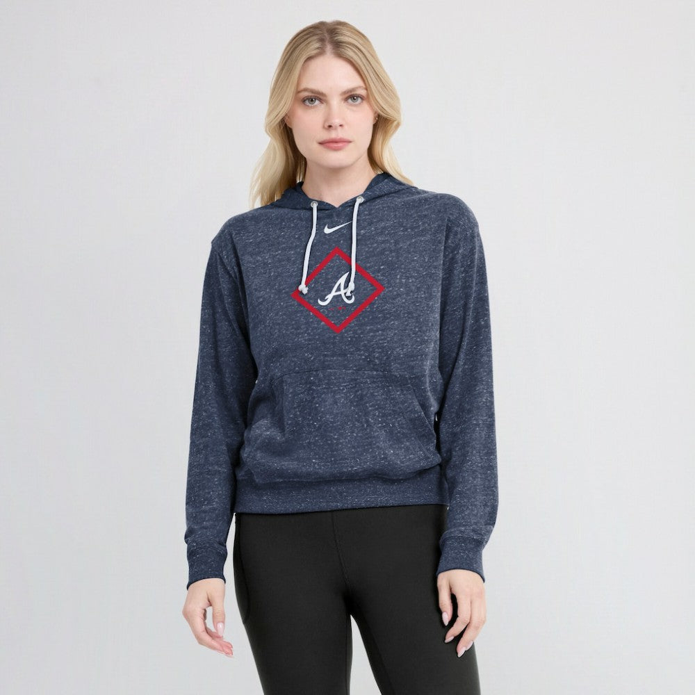 Atlanta Braves Nike Women's Diamond Icon Gym Vintage Lightweight Hooded Top - Navy Tops