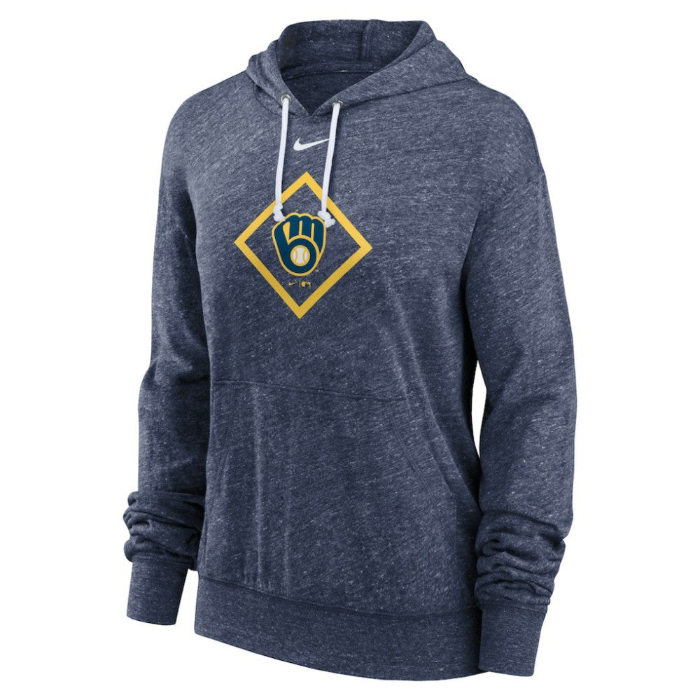 Milwaukee Brewers Nike Women's Diamond Icon Gym Vintage Lightweight Hooded Top - Navy Tops