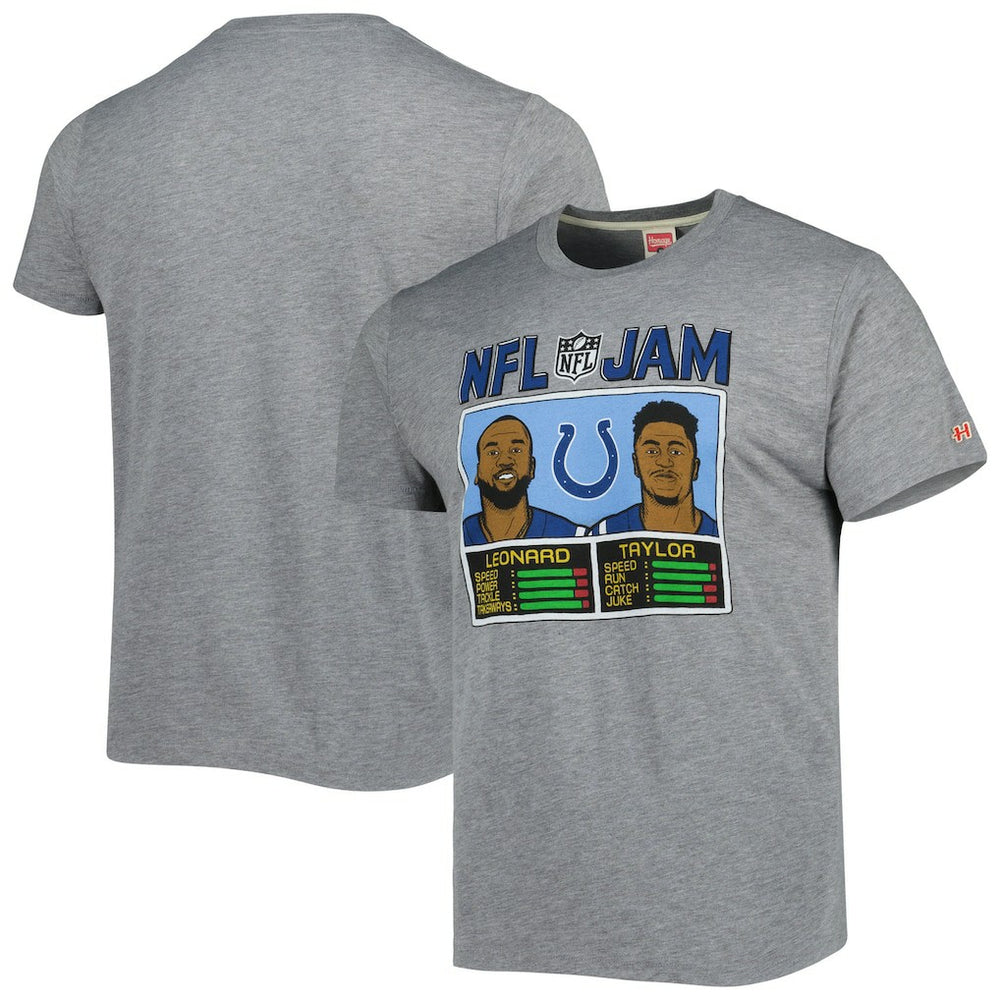 Jonathan Taylor & Shaquille Leonard Indianapolis Colts Homage Unisex NFL Jam Tri-Blend T-Shirt - Heather Gray T-shirts