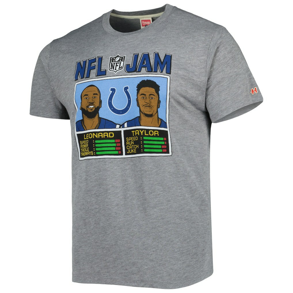 Jonathan Taylor & Shaquille Leonard Indianapolis Colts Homage Unisex NFL Jam Tri-Blend T-Shirt - Heather Gray T-shirts