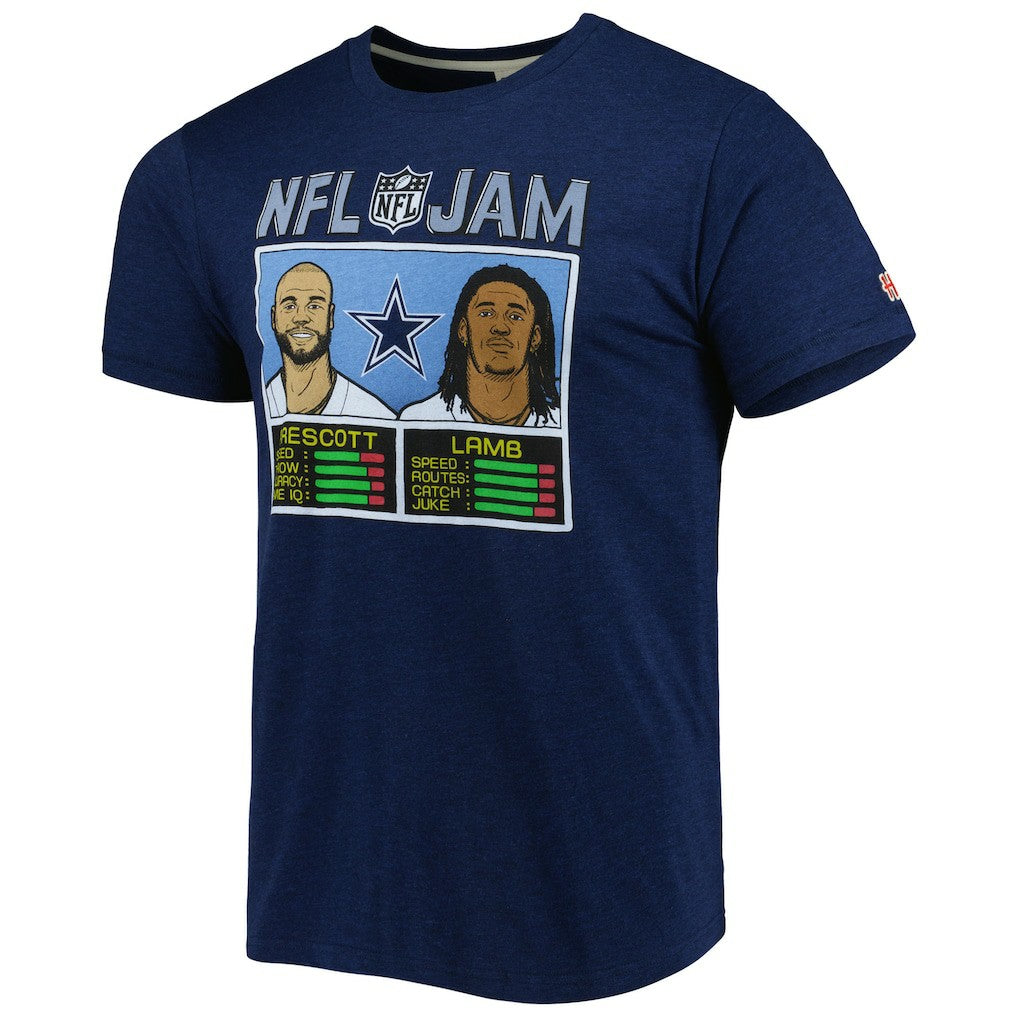 CeeDee Lamb & Dak Prescott Dallas Cowboys Homage Unisex NFL Jam Tri-Blend T-Shirt - Heathered Navy T-shirts