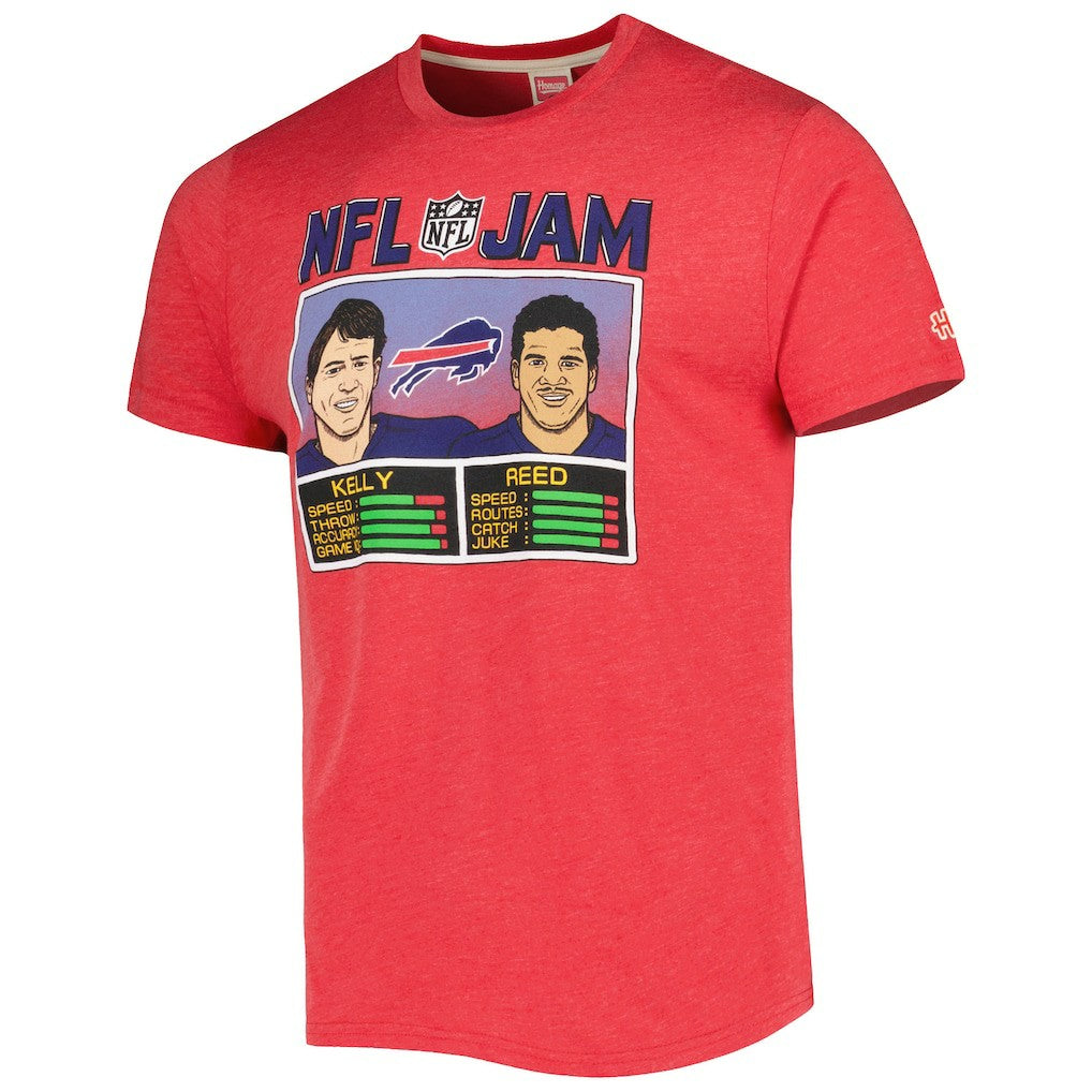 Andre Reed & Jim Kelly Buffalo Bills Homage Unisex NFL Jam Retired Tri-Blend T-Shirt - Heather Red T-shirts