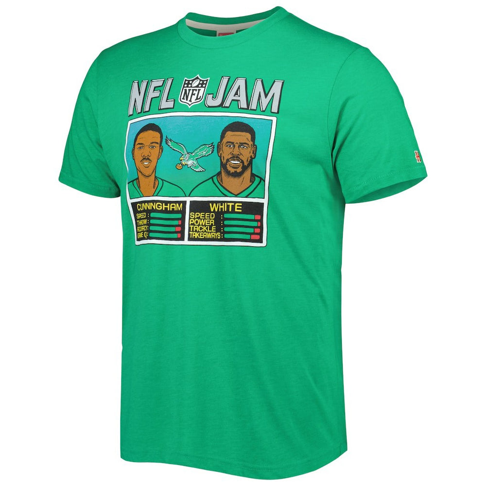 Randall Cunningham & Reggie White Philadelphia Eagles Homage Unisex NFL Jam Retired Tri-Blend T-Shirt - Heather Kelly Green T-shirts