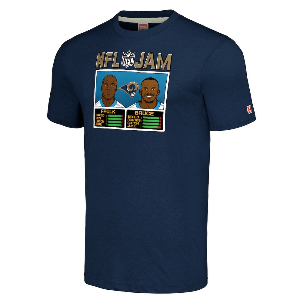 Isaac Bruce & Marshall Faulk Los Angeles Rams Homage Unisex NFL Jam Retired Tri-Blend T-Shirt - Navy T-shirts