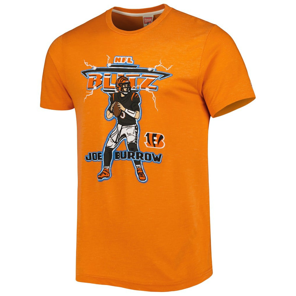 Joe Burrow Cincinnati Bengals Homage Unisex NFL Blitz Player Tri-Blend T-Shirt - Heather Orange T-shirts