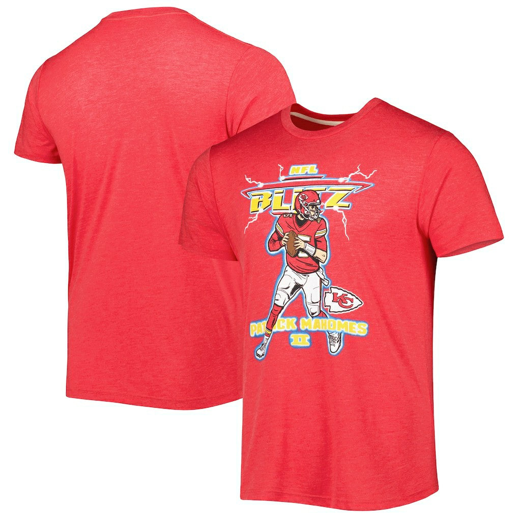 Patrick Mahomes Kansas City Chiefs Homage Unisex NFL Blitz Player Tri-Blend T-Shirt - Heathered Heather Red T-shirts