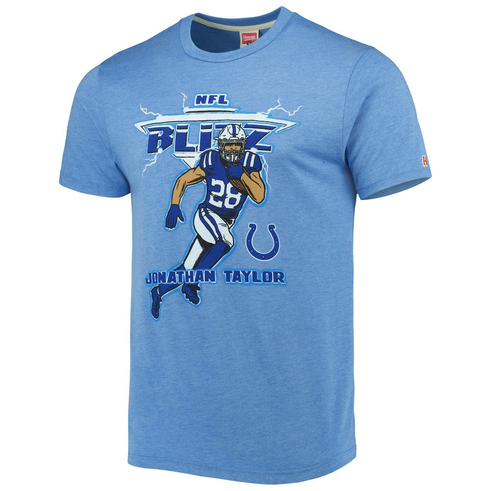 Jonathan Taylor Indianapolis Colts Homage Unisex NFL Blitz Player Tri-Blend T-Shirt - Heathered Heather Royal T-shirts