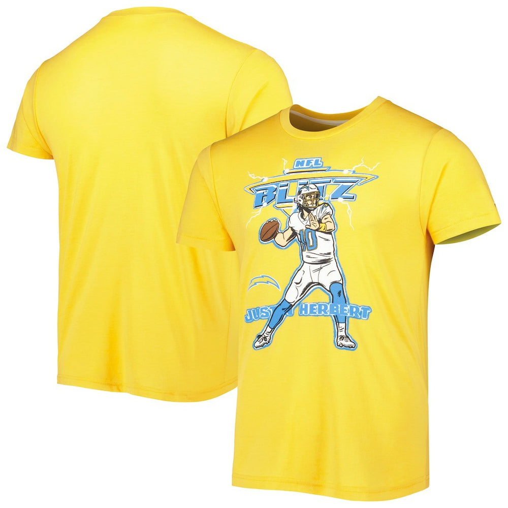 Justin Herbert Los Angeles Chargers Homage Unisex NFL Blitz Player Tri-Blend T-Shirt - Heather Gold T-shirts