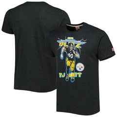 T.J. Watt Pittsburgh Steelers Homage Unisex NFL Blitz Player Tri-Blend T-Shirt - Heathered Heather Charcoal T-shirts