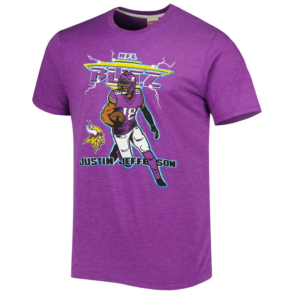 Justin Jefferson Minnesota Vikings Homage Unisex NFL Blitz Player Tri-Blend T-Shirt - Heathered Heather Purple T-shirts