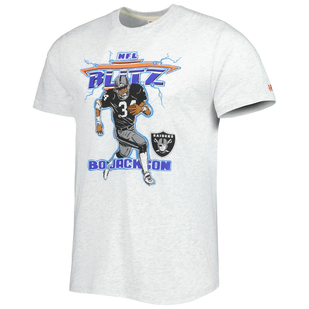 Bo Jackson Las Vegas Raiders Homage Unisex NFL Blitz Retired Player Tri-Blend T-Shirt - Heathered Ash T-shirts