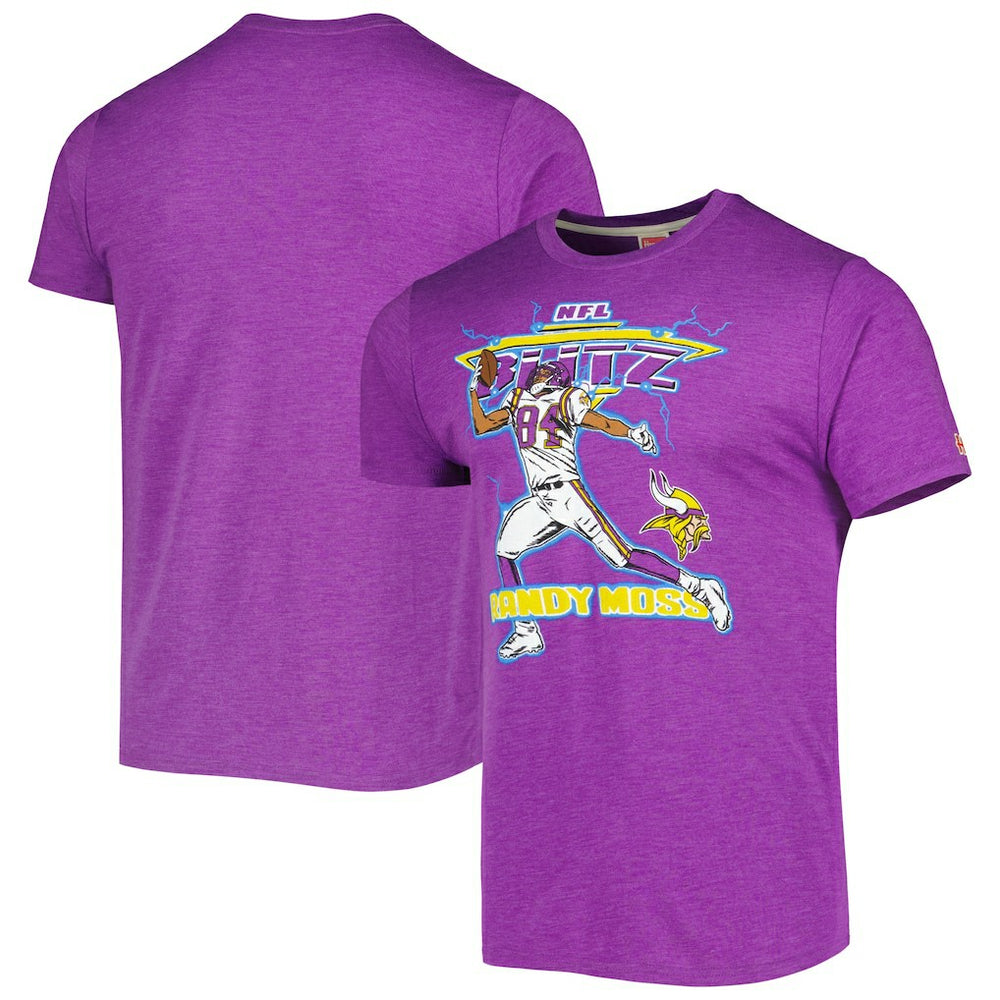Randy Moss Minnesota Vikings Homage Unisex NFL Blitz Retired Player Tri-Blend T-Shirt - Heathered Purple T-shirts