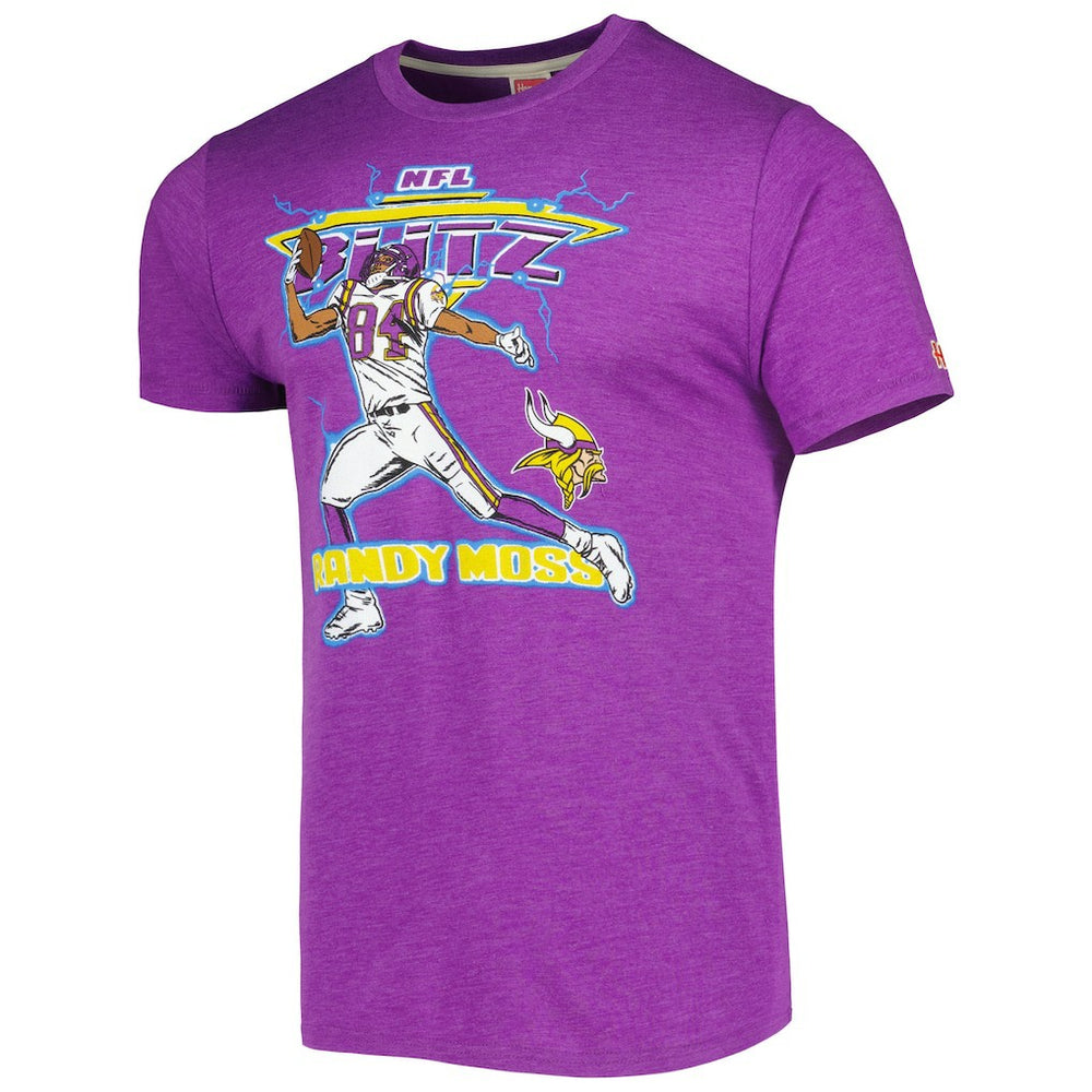 Randy Moss Minnesota Vikings Homage Unisex NFL Blitz Retired Player Tri-Blend T-Shirt - Heathered Purple T-shirts