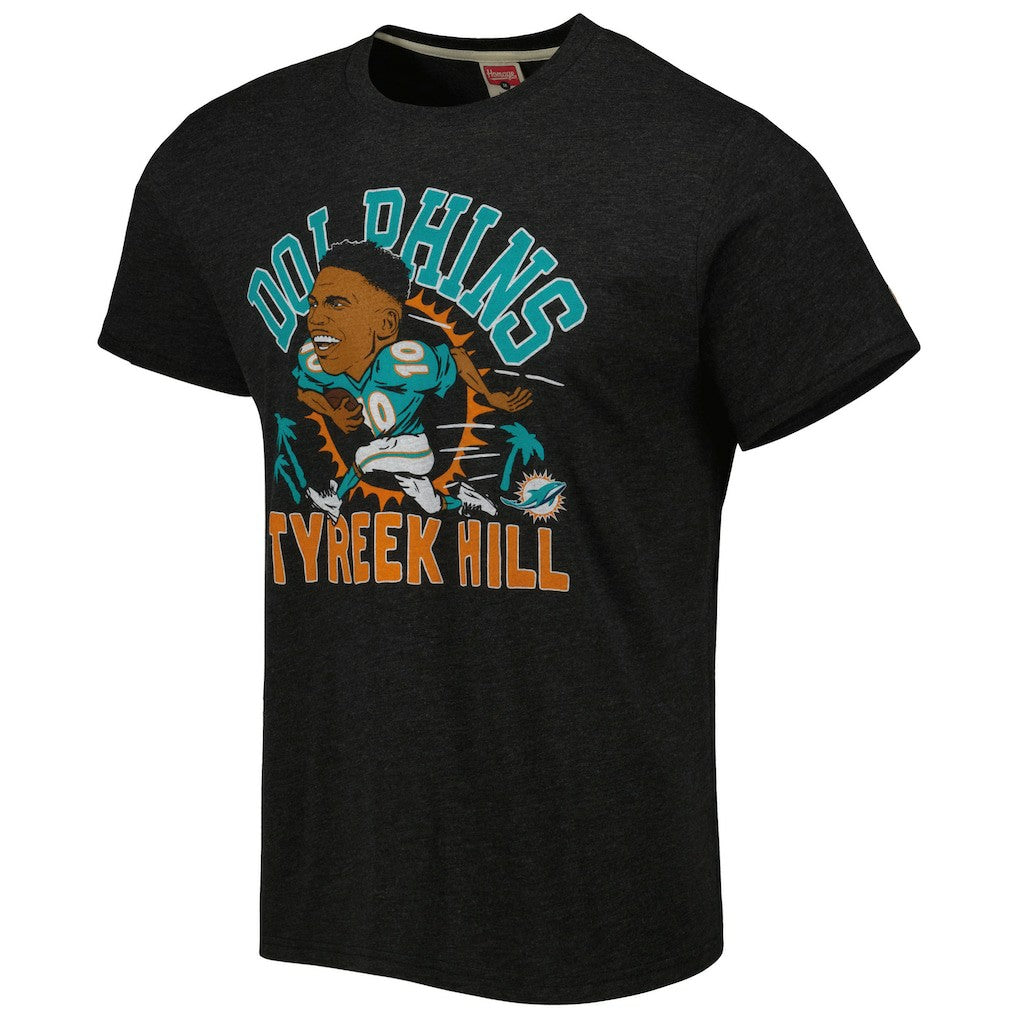 Tyreek Hill Miami Dolphins Homage Unisex Caricature Player Tri-Blend T-Shirt - Heather Black T-shirts