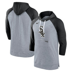 Chicago White Sox Nike Baseball Raglan 3/4-Sleeve Pullover Hoodie - Heather Gray/Heather Black Hoodies