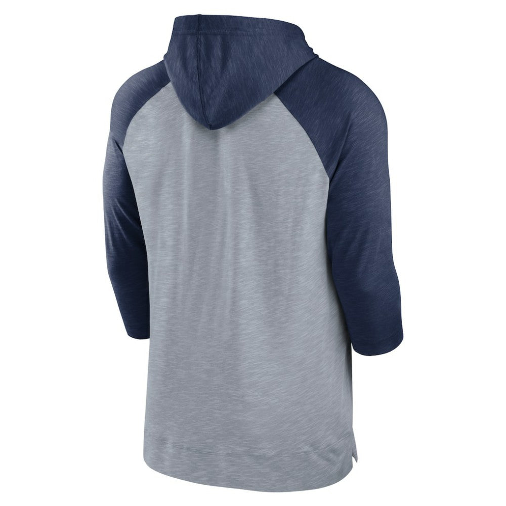 Minnesota Twins Nike Baseball Raglan 3/4-Sleeve Pullover Hoodie - Heather Gray/Heather Navy Hoodies